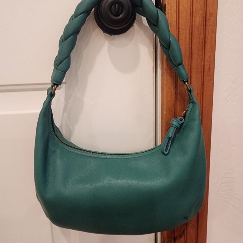 NWT Madewell The Piazza Small Slouch Shoulder Bag, Braided Strap Edition, Green